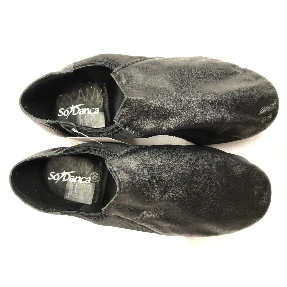 Pre-Owned Dance Jazz Shoes So Danca 3.5M Child JZ43 Black Pull On Leather Split
